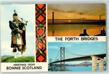 Bonnie Scotland , the Forth Bridges , Brücken AK Dudelsack