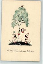 Geburtstag Kind auf den Baum klettern AK Glückwunsch Scherenschnitt