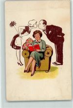 Buch lesen Dienstmädchen Küsse AK Ehe