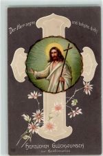 Kreuz Jesus Verlag EAS Konfirmation 1908 Prägedruck