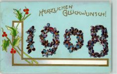 Neujahr 1908 Mistel Blütenzahlen AK Jahreszahl Prägedruck