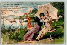 Vers Küsse mich mein Liebchen ..... Liebespaar Kuss 1906 Lithographie