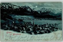 87545 W8978 Burgberg i. Allgäu 1898 Lithographie / Mondschein