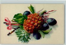 Früchte Ananas Pflaumen AK Stillleben Künstlerkarte