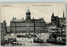 1001 Amsterdam 1913 - Dam met Koninklijk Paleis Tram Straßenbahn Säule