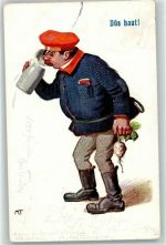 Dös haut Bierkrug Rübe sign.MT HSM Nr.8555 Trinker 1906 Künstlerkarte