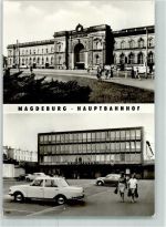 39104 O3000 Magdeburg Foto AK Hauptbahnhof Auto Wartburg