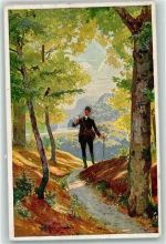 Ich ging durch einen grasgrünen Wald Da hört ich die Vögelein singen Wandern Künstlerkarte
