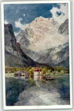 W8240 Königssee b Berchtesgaden Kirche St.Bartholomä Stempel Compton, E. H. Künstlerkarte