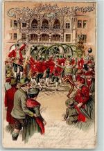 80331 W8000 München 1900 Gebrauchsspuren Schäfflertanz Tracht Lithographie