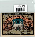 Grünberg Zielona Góra 1921 Notgeldschein Notgeld 50 Pfennig Rathaus