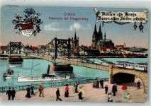 50667 W5000 Köln Deutz 105 Künstlerkarte Hängebrücke Dom Straßenbahn Dampfer