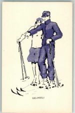 Liebespaar Ski-Heil Ski 1940 Künstlerkarte