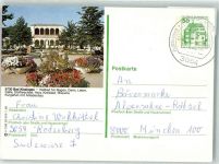 97688 W8730 Bad Kissingen Ganzsache Kurgarten mit Arkadenbau Heilbad Blumen