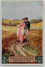 Volksliederkarten Nr. 79 VDA Es war ein Sonntag hell und klar Liebespaar Liederkarte Gebrauchsspuren