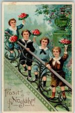 Kinder Matrosenanzug Blumen Neujahr 1911 Prägedruck