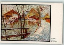 Nr. 134 sign. Osswald : Sägemühle im Schnee Teubner Künstlerkarte