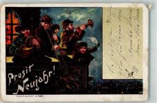 Turmbläser Lithographie Neujahr 1899 Gebrauchsspuren