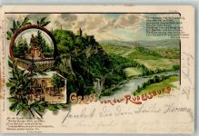 Rudelsburg Burg 1901 Gebrauchsspuren Lithographie Burghof Denkmal Corpsstudenten
