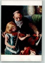 sign. Ekval Violinunterricht Salon J.P.P. 2184 Streichinstrument Künstlerkarte
