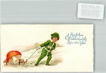 Miniaturkarte Neujahr Pilz Schlitten Kind Besondere Karte