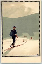 Winter Langlauf Kunstanstalt Theodor Beyer Ski Künstlerkarte
