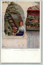 Am Blumenbalkon Vogelkäfig Wiener Volkskunst Nr. 602 Straka, J. Künstlerkarte