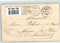 Zwei Landsknechte im Wirtshaus bemühen sich um eine junge Frau Stempel Commissariat Federal des Guerres Soldatenliebe 1903