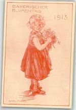 sign. von Marr K. Kind Bayern Blumentag 1913 Künstlerkarte