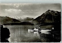 Thunersee mit Blümlisalp u. Niesen Raddampfer