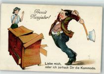 Mann zerhackt aus Liebeskummer mit einer Axt die Kommode Neujahr WSSB No. 497 Ehe Künstlerkarte