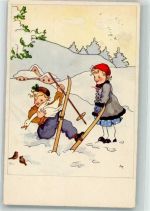 Gans Unfall im Schnee Kinder Verlag Haering Nr. 7044 Ski 1943 Künstlerkarte