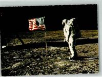Astronaut Edwin Aldrin Landefähre Eagle Sternenbanner Fahne Raumfahrt Foto AK
