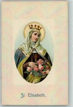 St. Elisabeth mit Rosen Passepartout Heilige Prägedruck