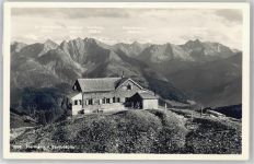 6652 Elbigenalp - Hermann v. Barth-Hütte Große Scharfkarspitze Elferkopf Zwölferspitze Parseierspitze Freispitze Lechtaler Alpen Hüttenstempel