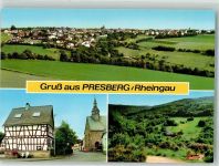 65385 W6220 Presberg , Rheingau Foto AK Panorama des Ortes mit Kirche St. Laurentius
