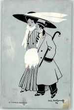 sign. Mertzanoff Elegantes Paar Zigarette Hutmode Künstlerkarte Muff 1908 Gebrauchsspuren