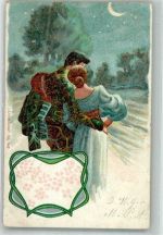 Husar mit seiner Liebsten im Mondschein Soldatenliebe 1905 Künstlerkarte
