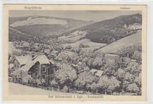 Bad Schwarzbach - Czerniawa-Zdrój / Kreis Lauban - Luban im Isergebirge. Bergschlößchen Kurhaus im Winter ungelaufen Beschrieben, Text ausraddiert. Leicht fleckig, sonst gut erhalten