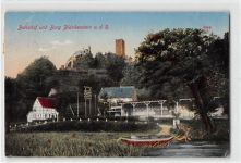 Hattingen-Blankenstein an der Ruhr. Bahnhof und Burg gelaufen. Leichter Knick oben und unten links, kleiner Knick unten rechts, leichter Schrift- und Stempeldurchdruck, sonst gut erhalten