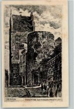 17109 O2030 Demmin Künstlerkarte Luisentor runder Mauerturm