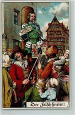 Der Falschspieler Kartenspiel Mittelalter AK Strafe Lithographie / Künstlerkarte