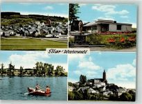 65620 W6251 Ellar , Kr Limburg a d Lahn Foto AK Kirche Katholischer Kindergarten See Ruderboot
