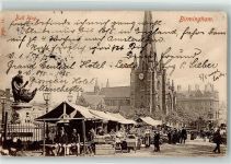 Birmingham 1908 Gebrauchsspuren Bull Ring Marktszene Kirche Denkmal