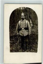 Deutscher Soldat in Uniform mit Pickelhaube und Karabiner WK I Privatfoto (Militär) Privatfoto AK