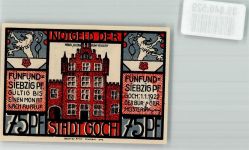 47574 W4180 Goch 1922 Notgeldschein 75 Pfennig Haus zu den fünf Ringen