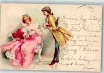 Rokoko Liebespaar Liebesbrief 1900 Lithographie / Künstlerkarte