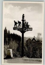 79868 W7821 Bärental Foto AK Handgeschnitzter Wegweiser nach Feldberg Todtnau Titisee und Neustadt