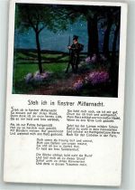 Landser auf einsamer Wacht in der Nacht denkt an die Liebste daheim mit Gedicht WSSB No. 5074 Soldatenliebe Künstlerkarte