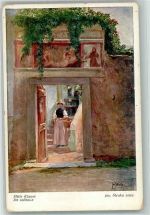 Stille Klause Frau mit einem Korb + Strohhut Straka, J. Künstlerkarte
